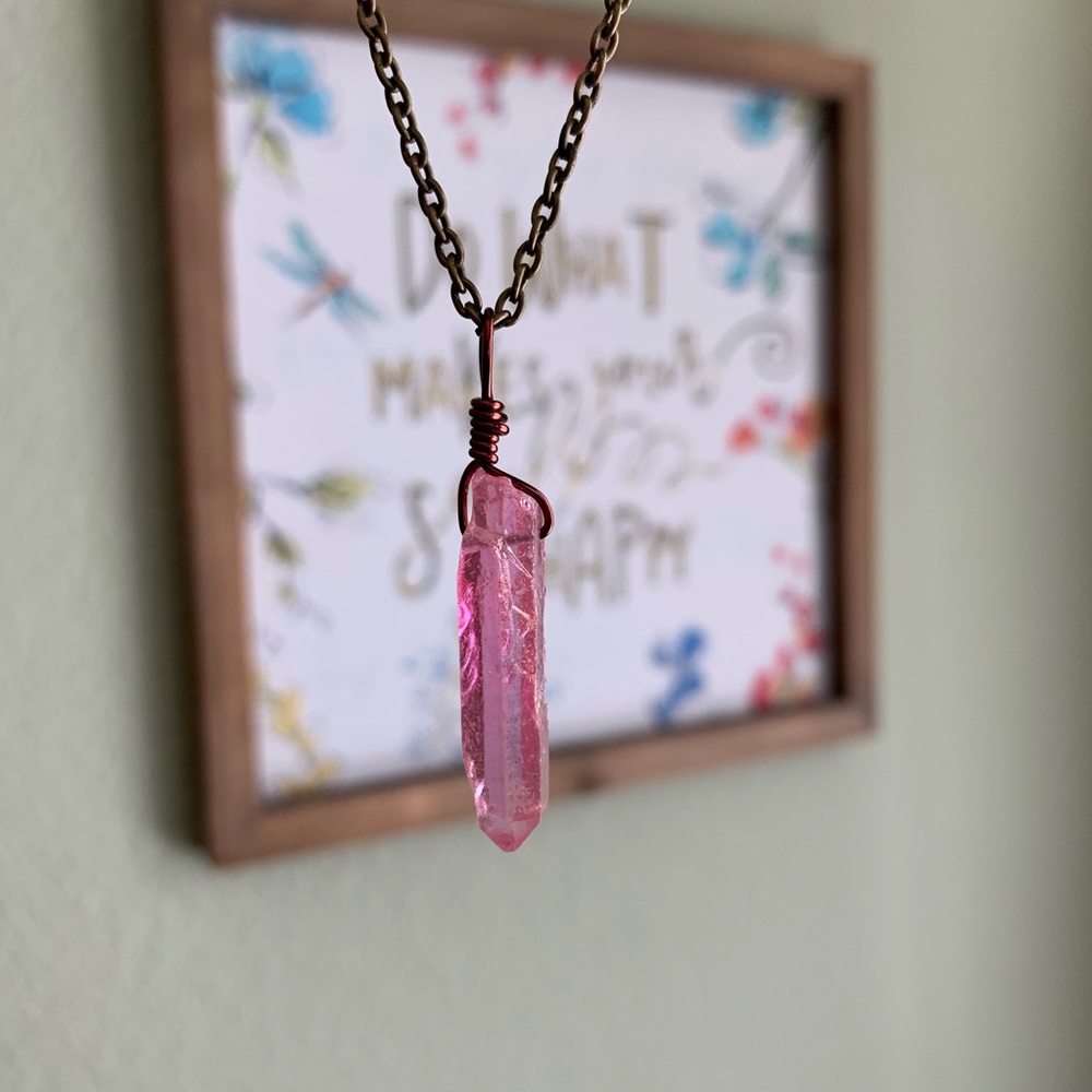 Pink Aura Quartz Crystal Pendant Necklace - Picture 3 of 4
